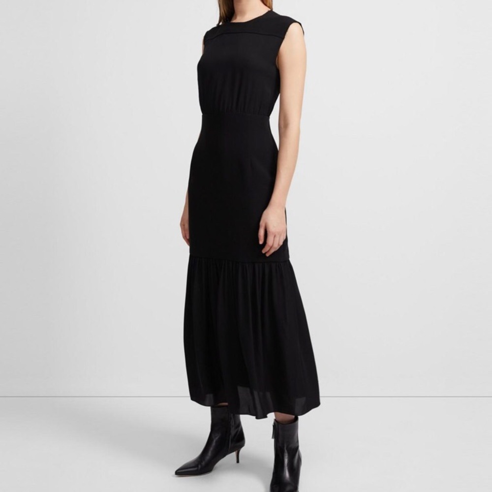 NEW THEORY Silk Maxi Black Dress 00 XXS
